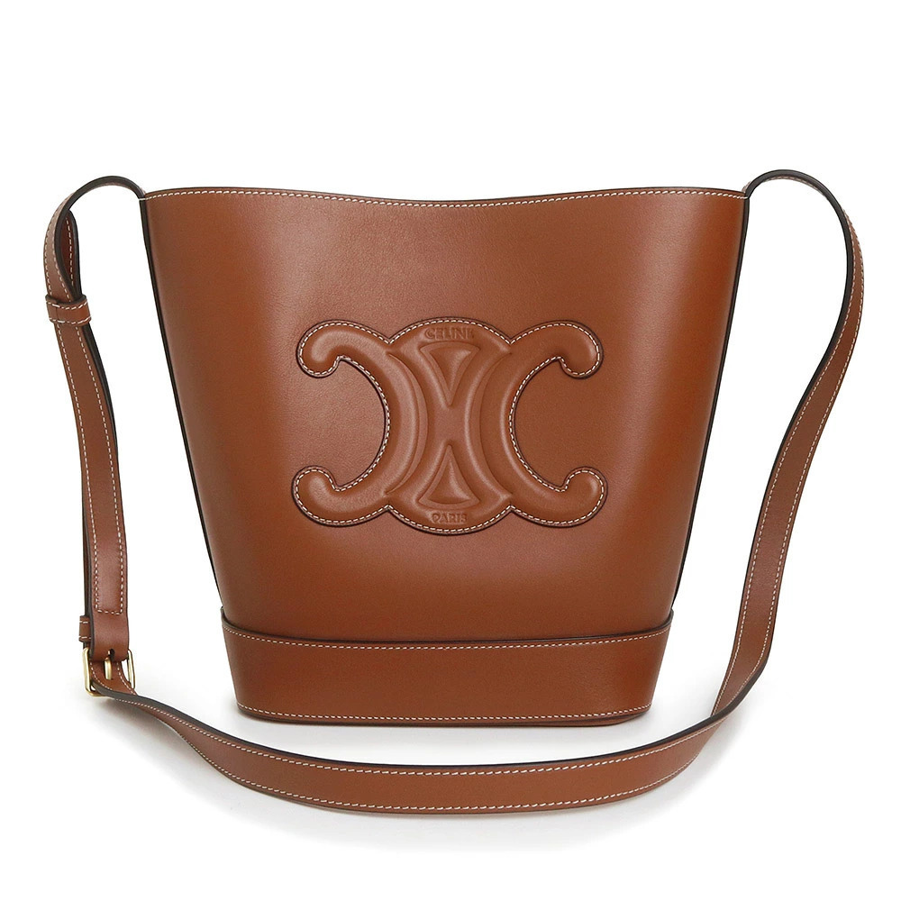 Celine Cuir Triomphe Bucket Smooth Calf Leather Tan Brown Shoulder Bag Crossbody